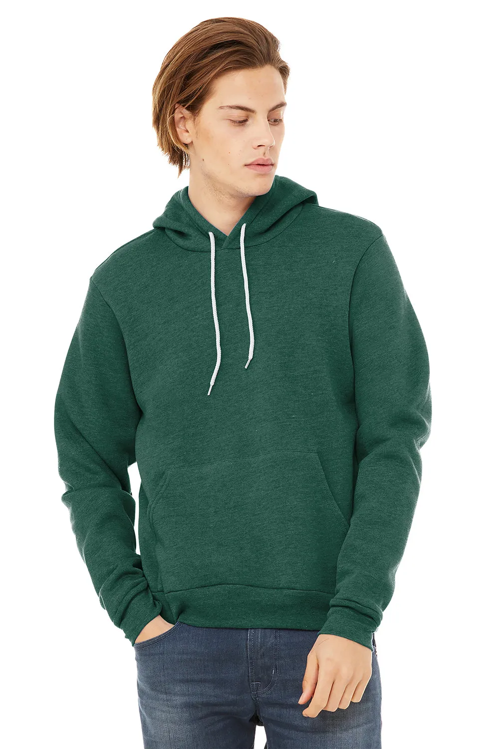 Bella   Canvas Mens Sponge Fleece Hooded Sweatshirt Hoodie w/ Pouch Pocket - Heather Forest Green