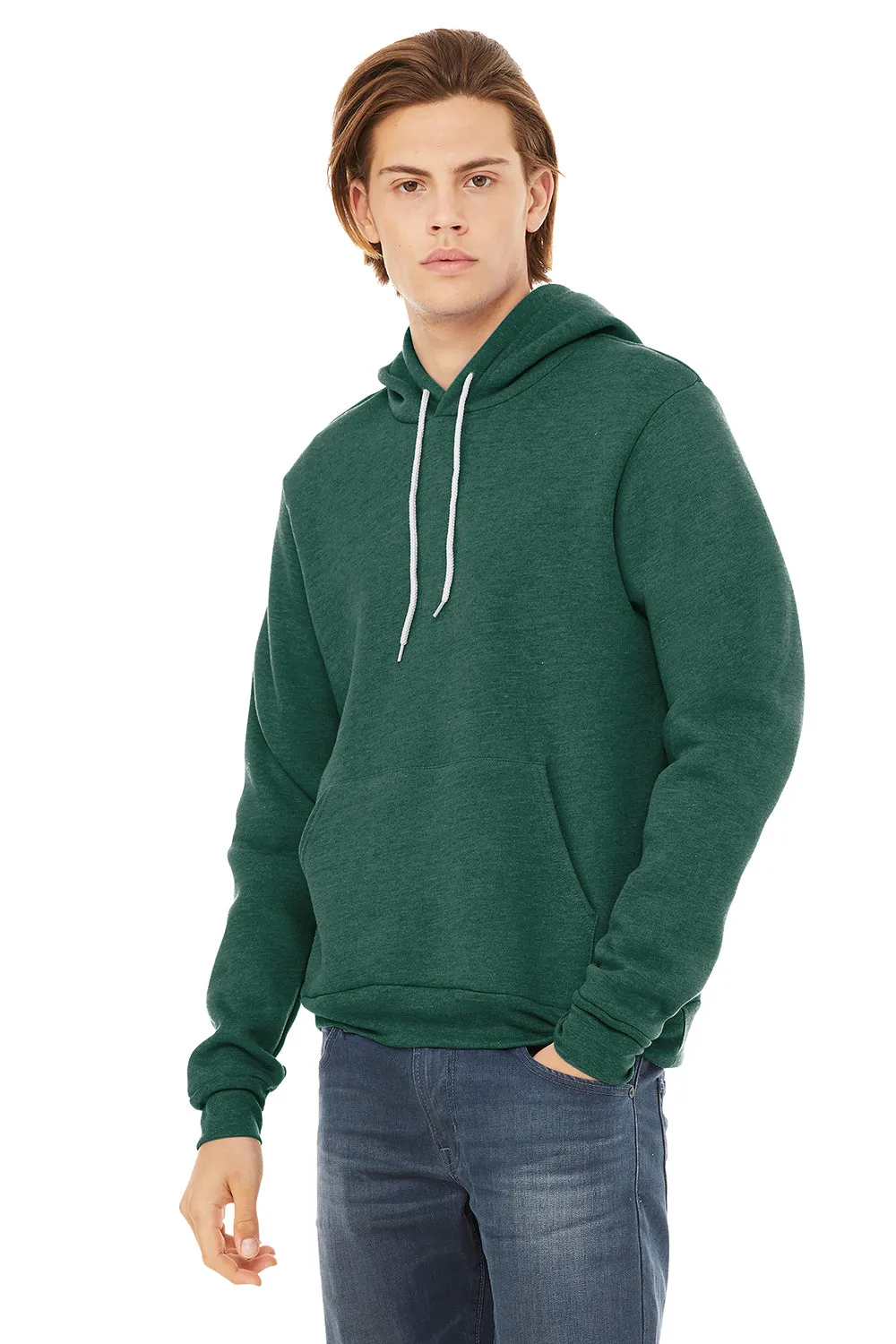 Bella   Canvas Mens Sponge Fleece Hooded Sweatshirt Hoodie w/ Pouch Pocket - Heather Forest Green