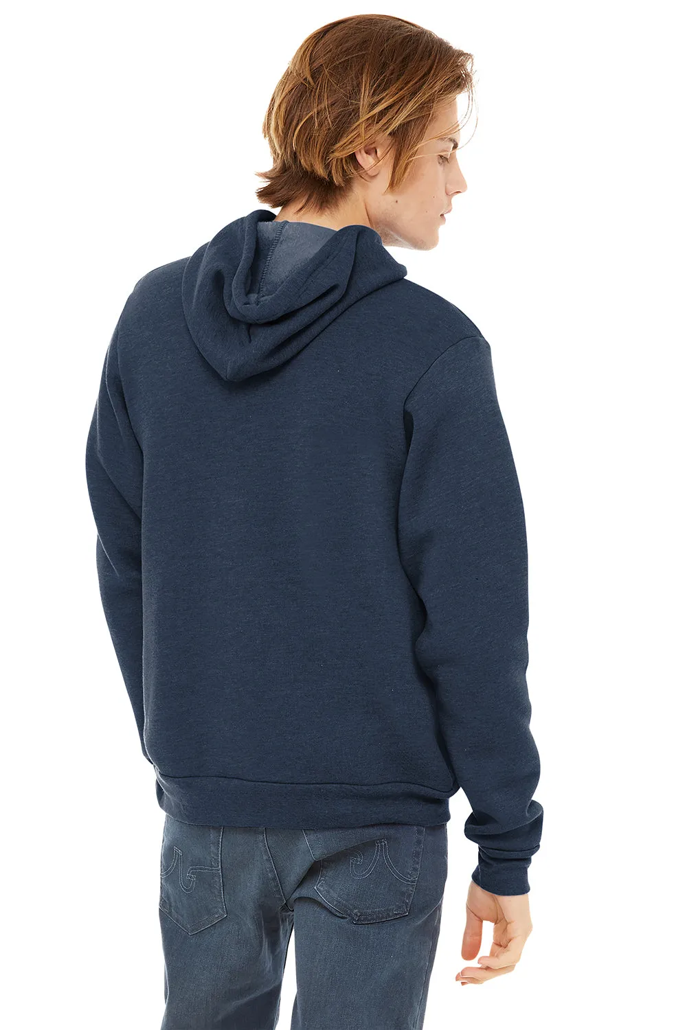 Bella   Canvas Mens Sponge Fleece Hooded Sweatshirt Hoodie w/ Pouch Pocket - Heather Navy Blue