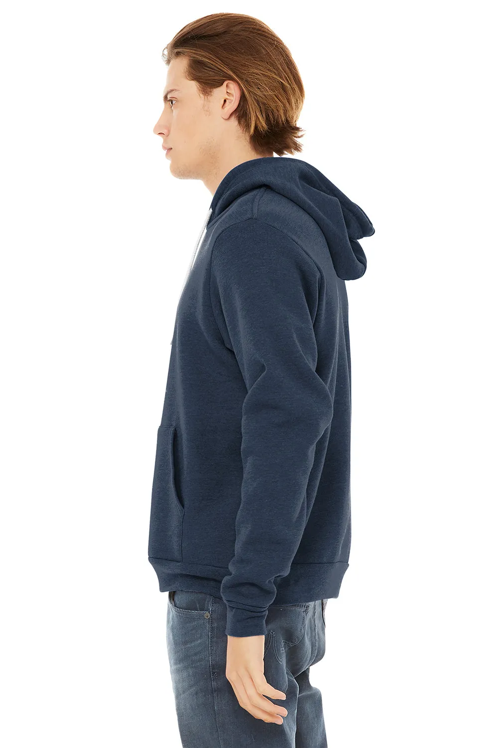 Bella   Canvas Mens Sponge Fleece Hooded Sweatshirt Hoodie w/ Pouch Pocket - Heather Navy Blue