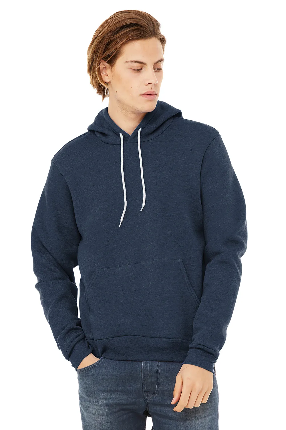Bella   Canvas Mens Sponge Fleece Hooded Sweatshirt Hoodie w/ Pouch Pocket - Heather Navy Blue