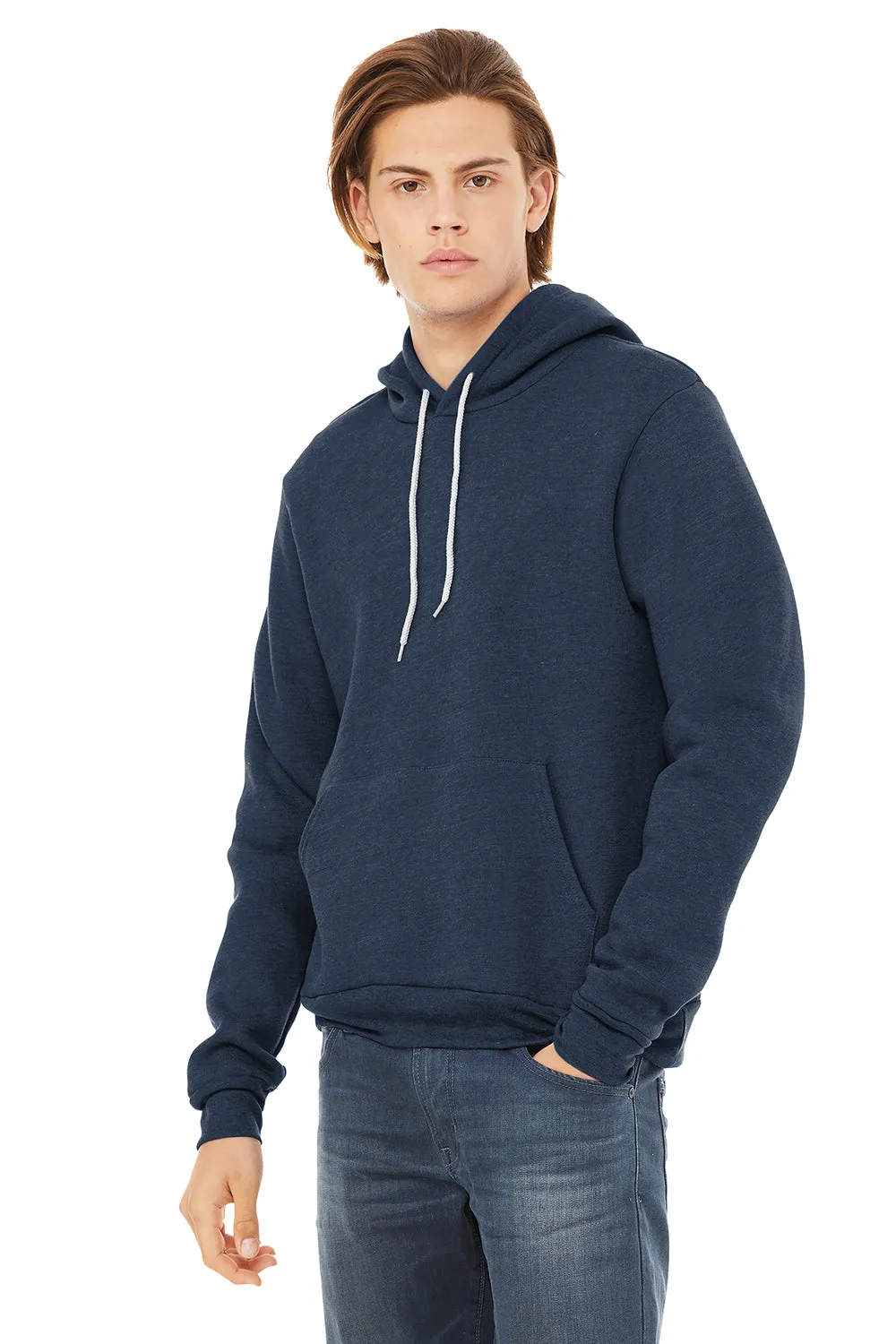 Bella   Canvas Mens Sponge Fleece Hooded Sweatshirt Hoodie w/ Pouch Pocket - Heather Navy Blue