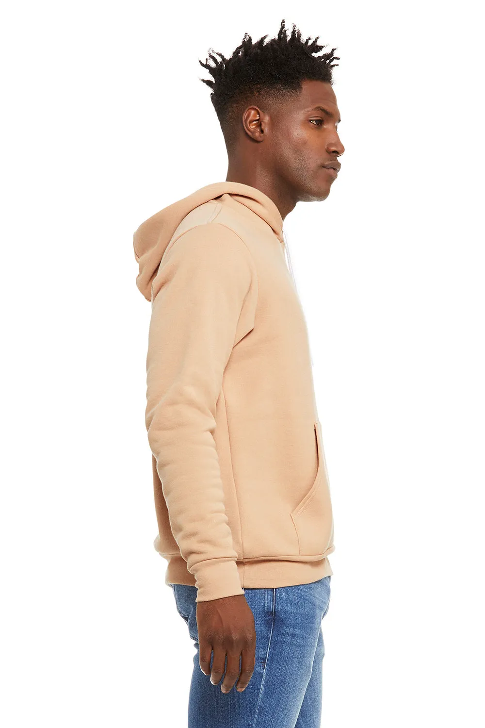 Bella   Canvas Mens Sponge Fleece Hooded Sweatshirt Hoodie w/ Pouch Pocket - Heather Sand Dune