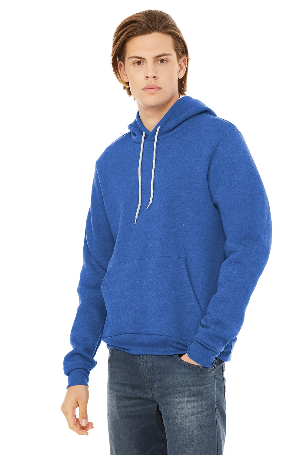 Bella   Canvas Mens Sponge Fleece Hooded Sweatshirt Hoodie w/ Pouch Pocket - Heather True Royal Blue