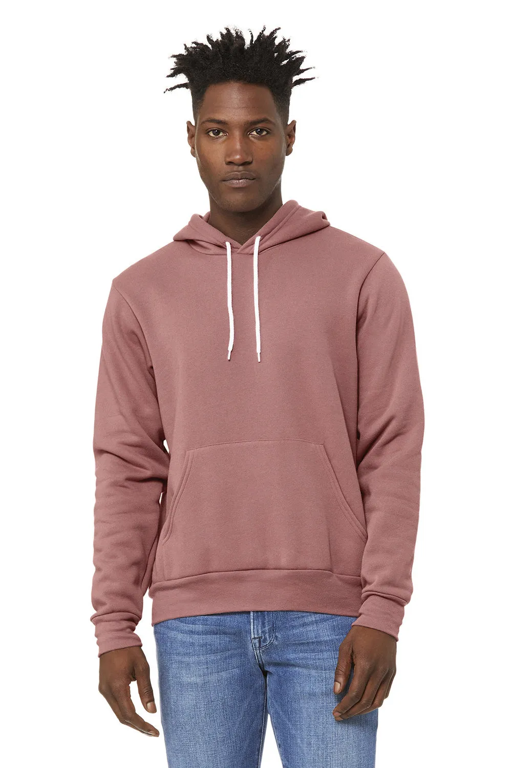 Bella   Canvas Mens Sponge Fleece Hooded Sweatshirt Hoodie w/ Pouch Pocket - Mauve