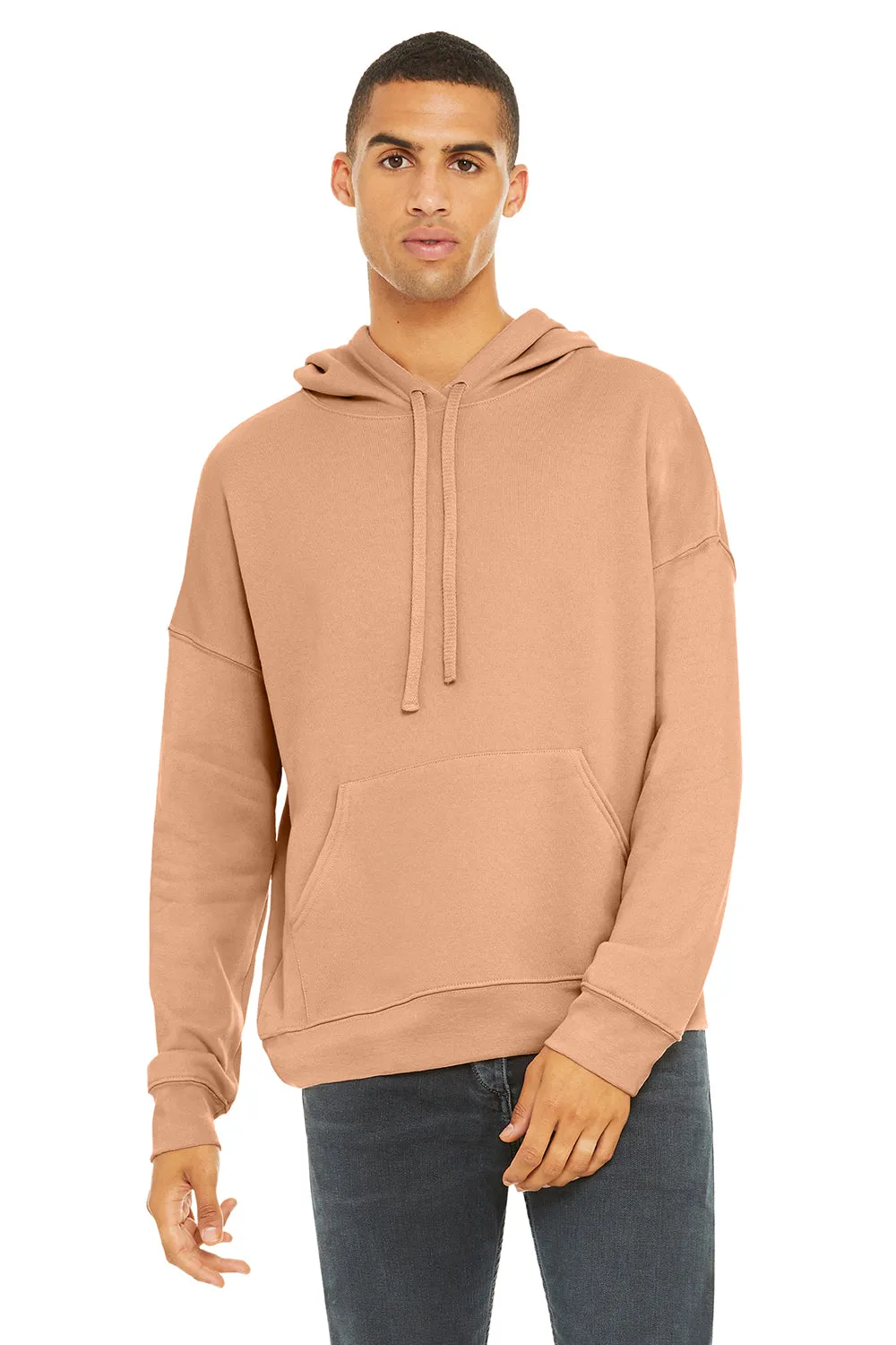 Bella   Canvas Mens Sponge Fleece Hooded Sweatshirt Hoodie w/ Pouch Pocket - Peach