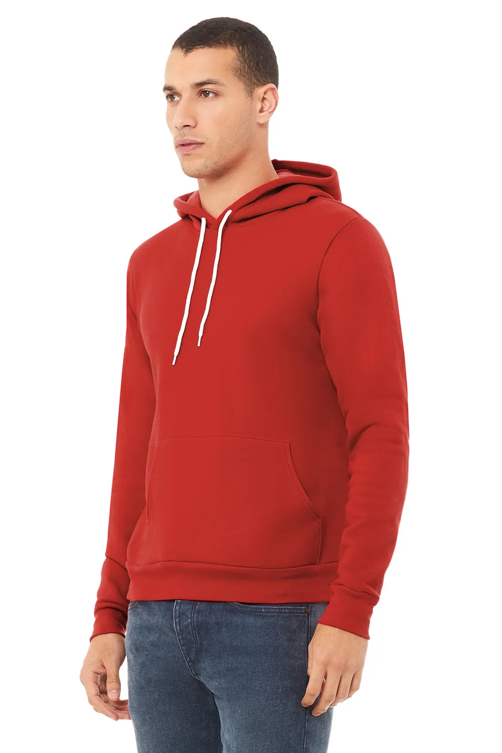 Bella   Canvas Mens Sponge Fleece Hooded Sweatshirt Hoodie w/ Pouch Pocket - Red