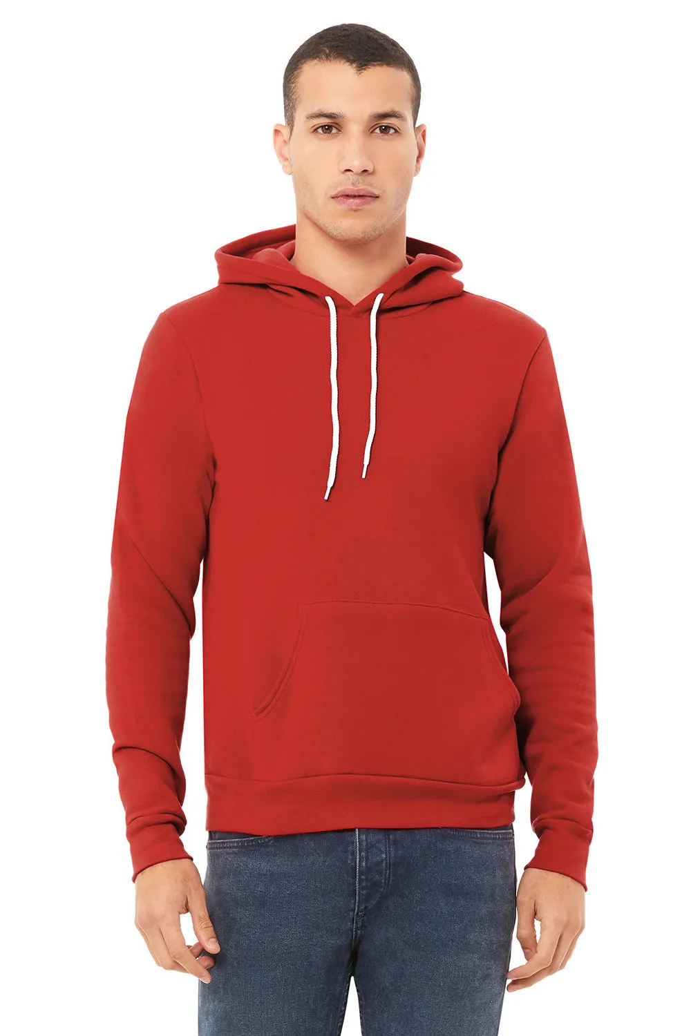 Bella   Canvas Mens Sponge Fleece Hooded Sweatshirt Hoodie w/ Pouch Pocket - Red