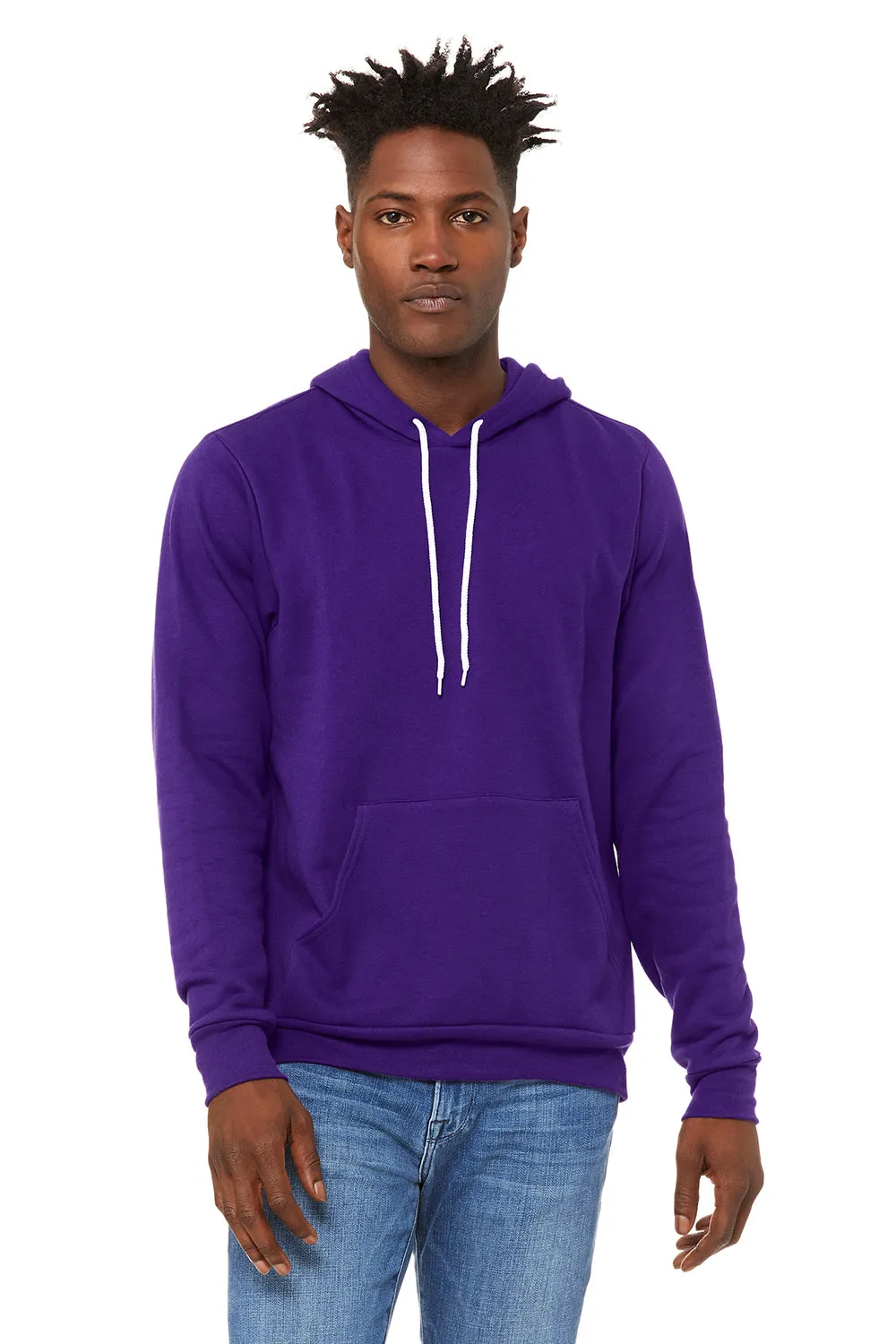 Bella   Canvas Mens Sponge Fleece Hooded Sweatshirt Hoodie w/ Pouch Pocket - Team Purple