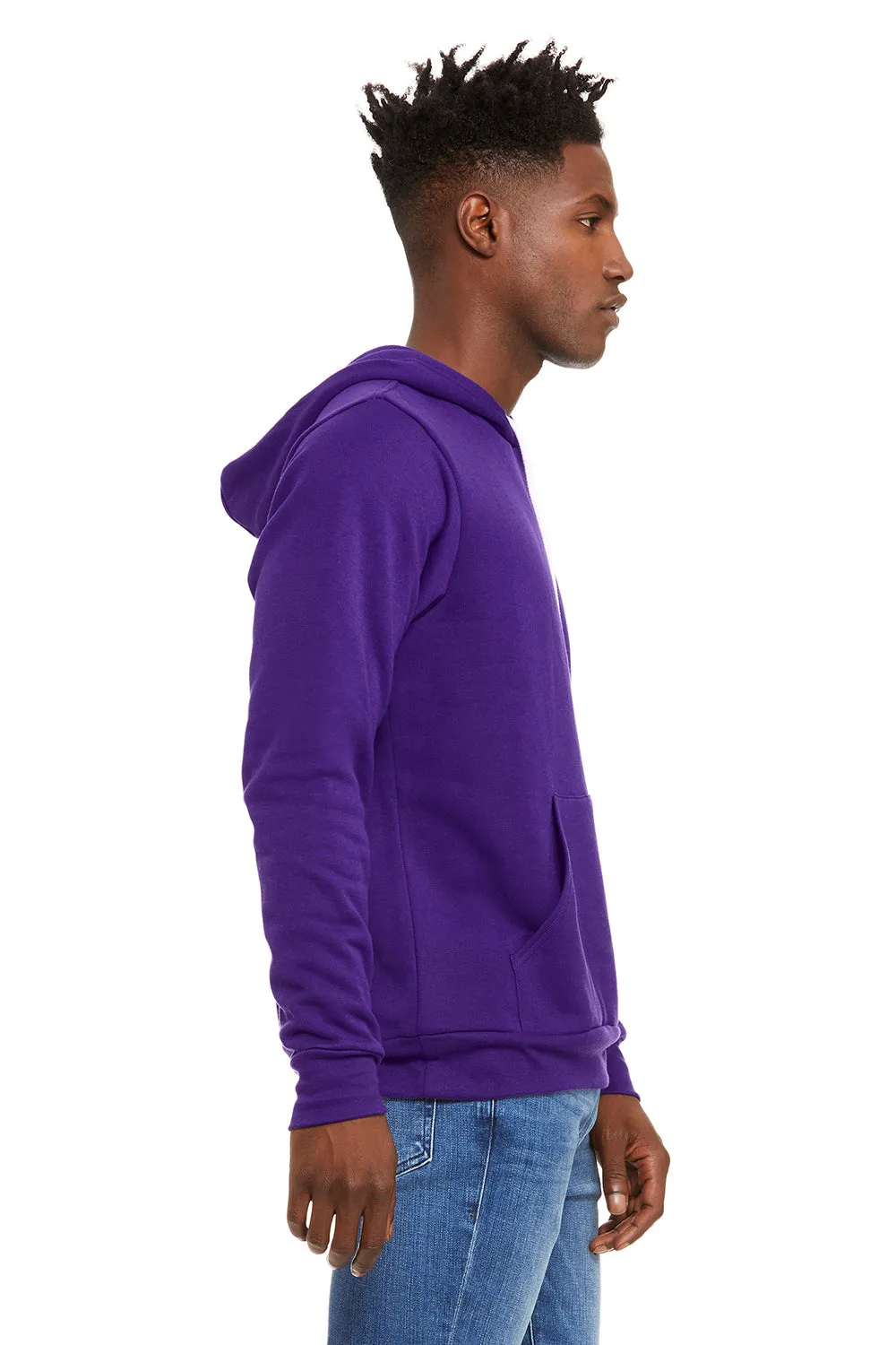 Bella   Canvas Mens Sponge Fleece Hooded Sweatshirt Hoodie w/ Pouch Pocket - Team Purple