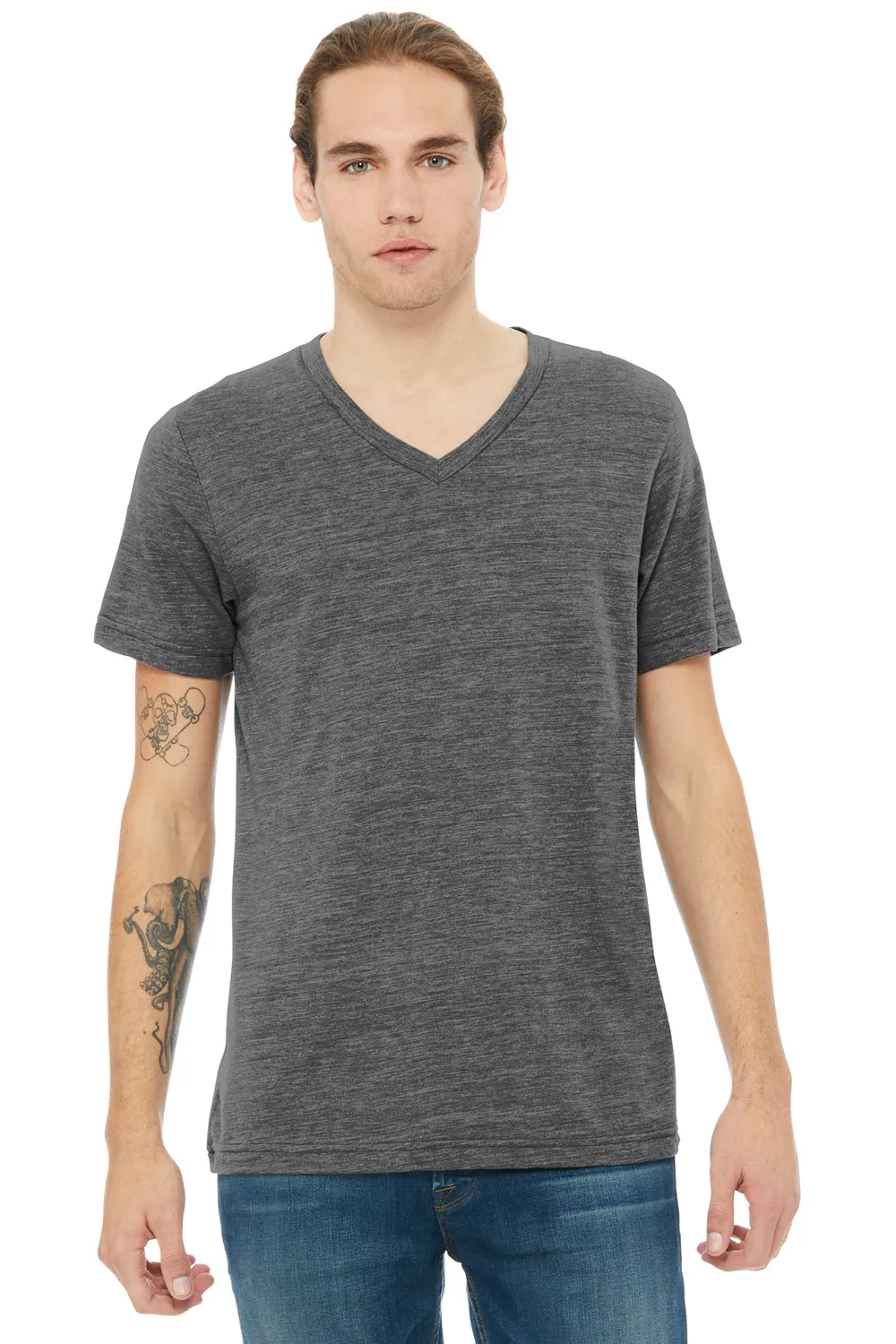 Bella   Canvas Mens Textured Jersey Short Sleeve V-Neck T-Shirt - Asphalt Grey Slub
