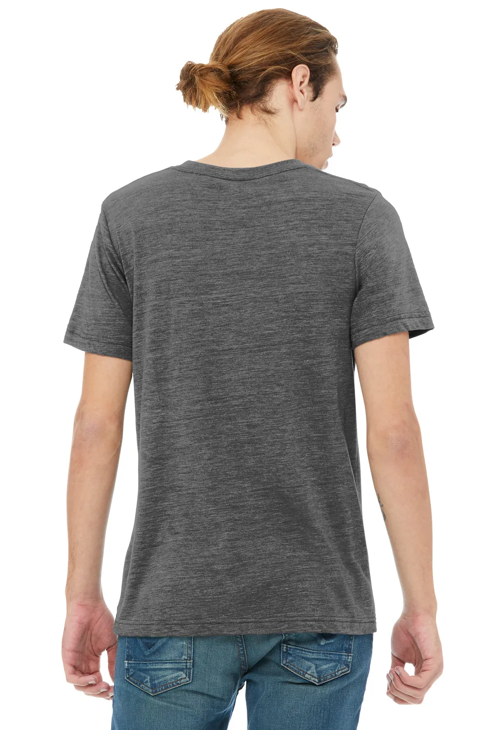 Bella   Canvas Mens Textured Jersey Short Sleeve V-Neck T-Shirt - Asphalt Grey Slub
