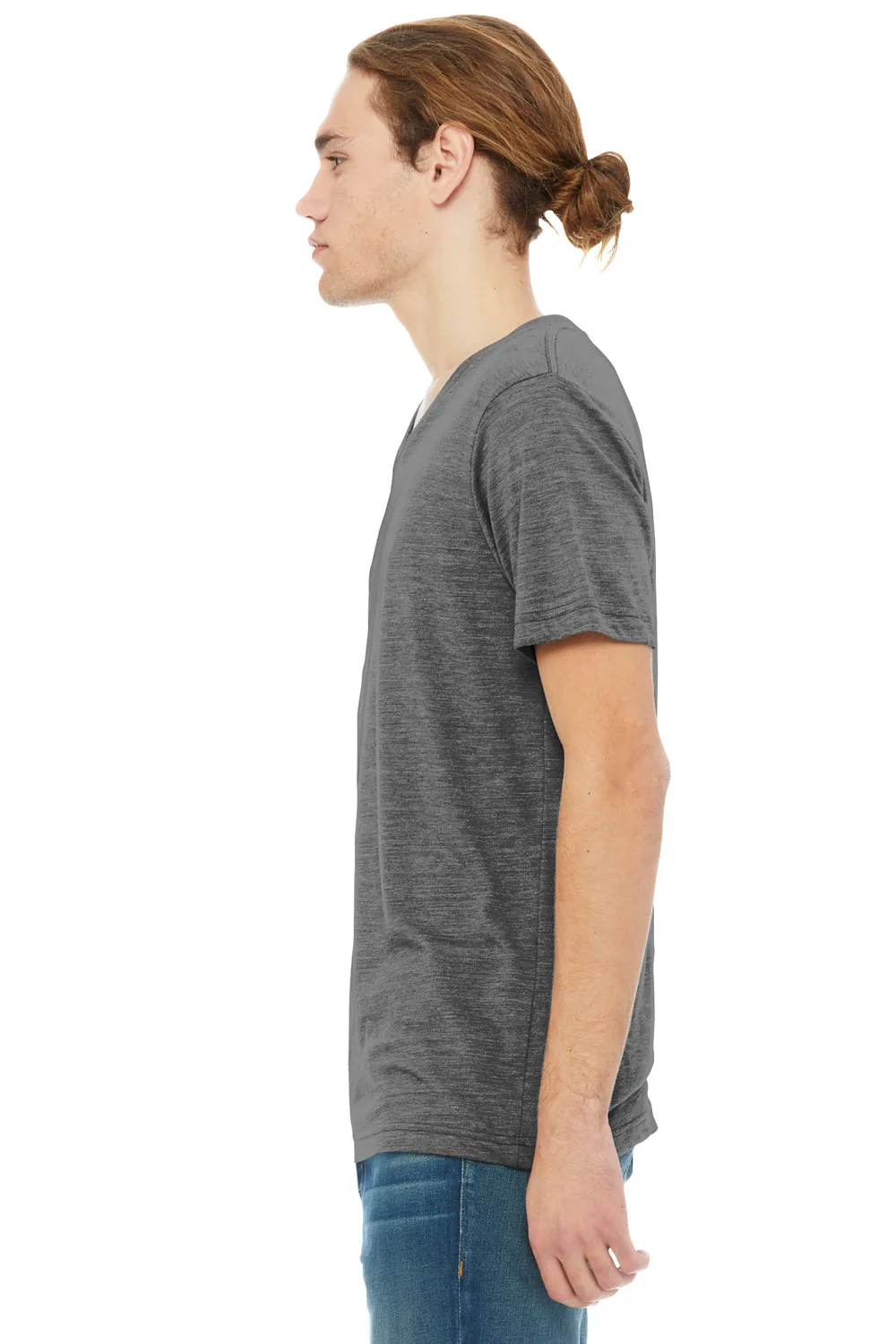 Bella   Canvas Mens Textured Jersey Short Sleeve V-Neck T-Shirt - Asphalt Grey Slub