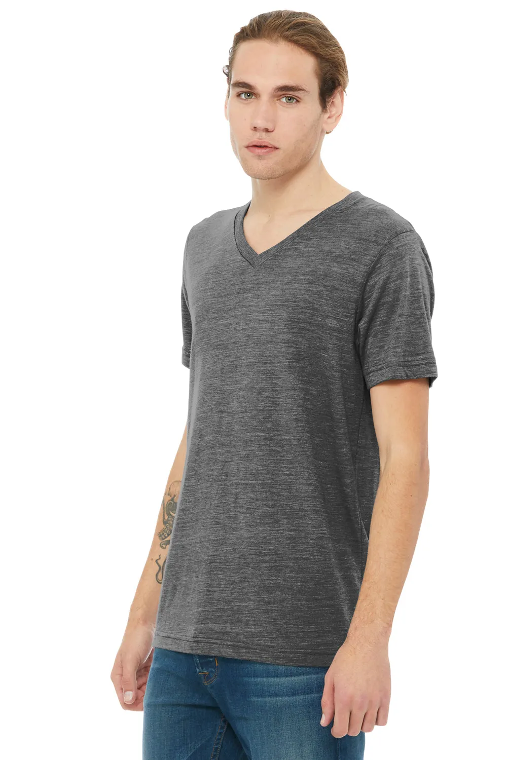Bella   Canvas Mens Textured Jersey Short Sleeve V-Neck T-Shirt - Asphalt Grey Slub