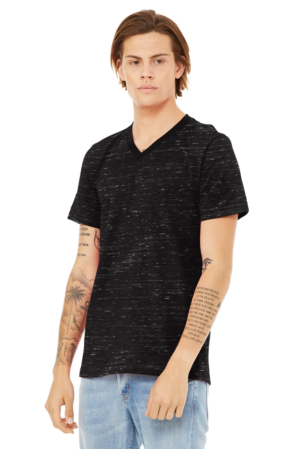 Bella   Canvas Mens Textured Jersey Short Sleeve V-Neck T-Shirt - Black Marble