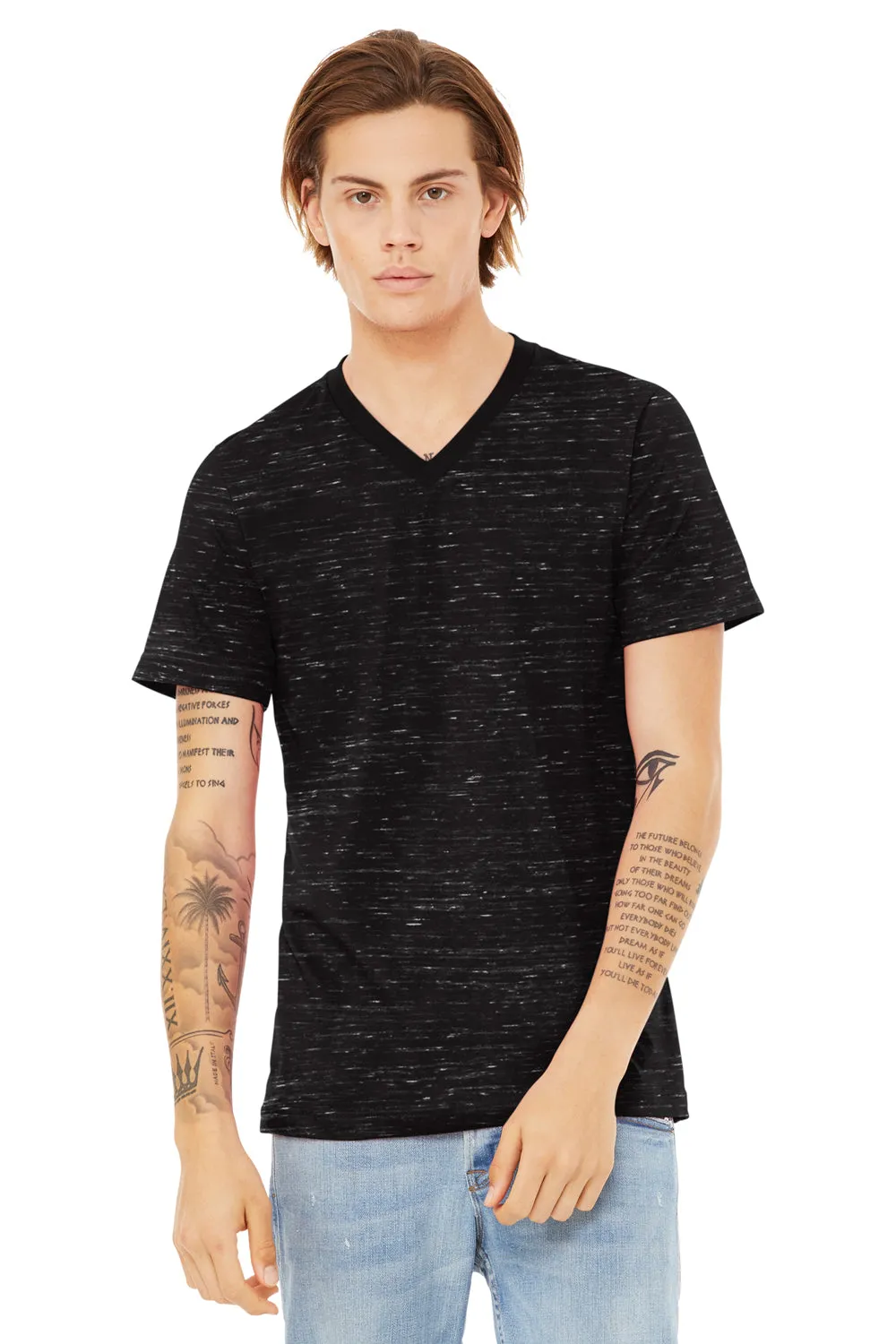Bella   Canvas Mens Textured Jersey Short Sleeve V-Neck T-Shirt - Black Marble