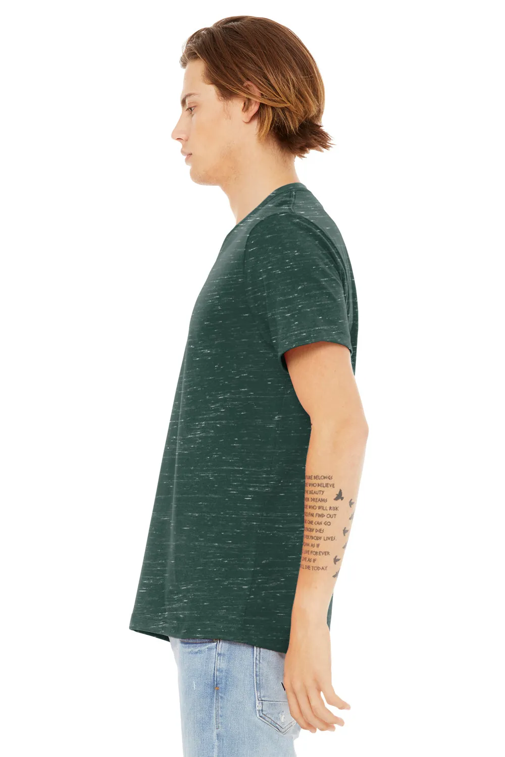 Bella   Canvas Mens Textured Jersey Short Sleeve V-Neck T-Shirt - Forest Green Marble