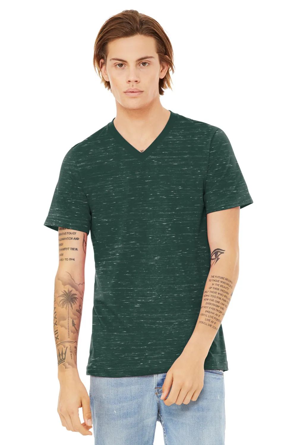 Bella   Canvas Mens Textured Jersey Short Sleeve V-Neck T-Shirt - Forest Green Marble