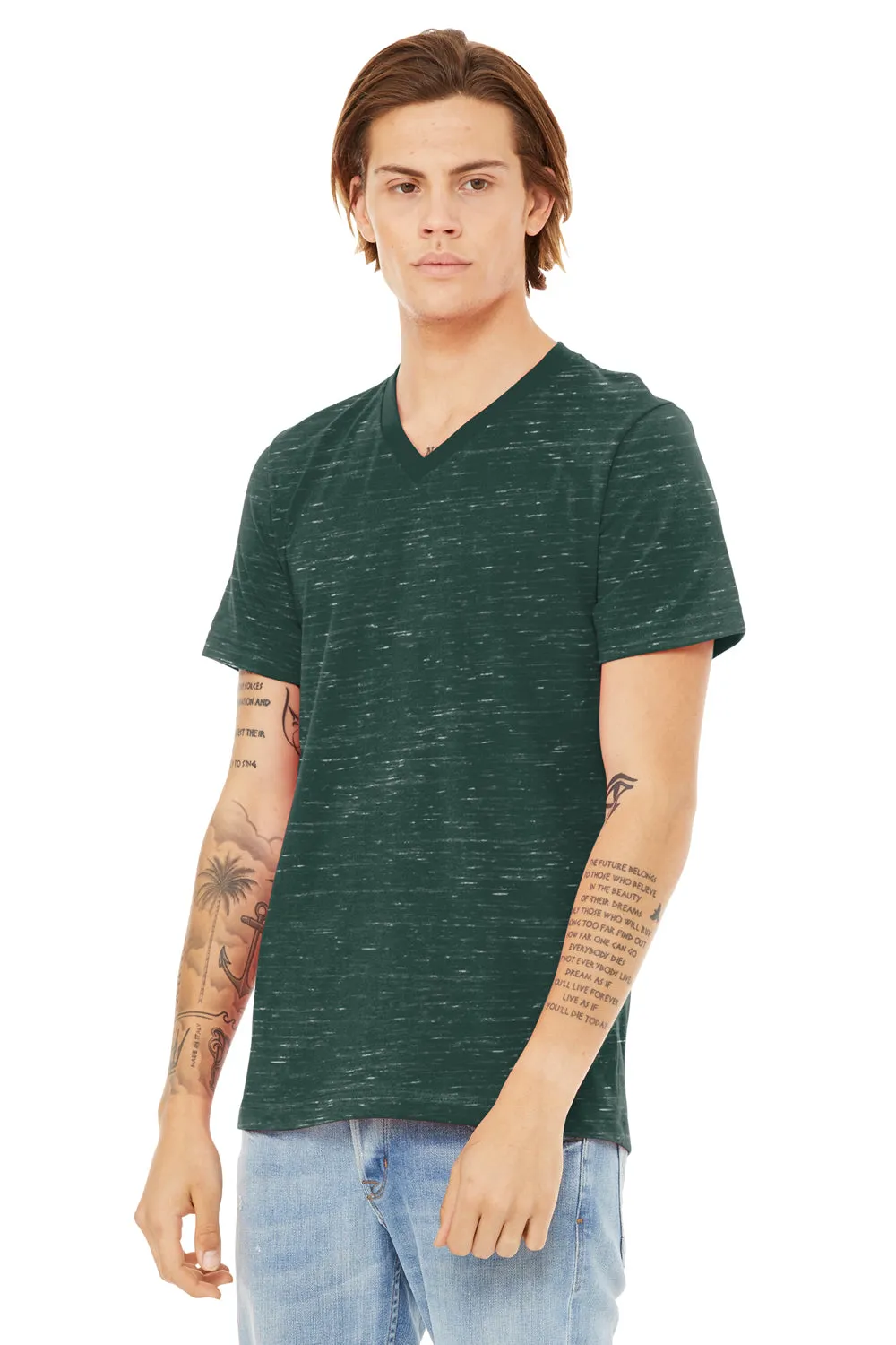 Bella   Canvas Mens Textured Jersey Short Sleeve V-Neck T-Shirt - Forest Green Marble
