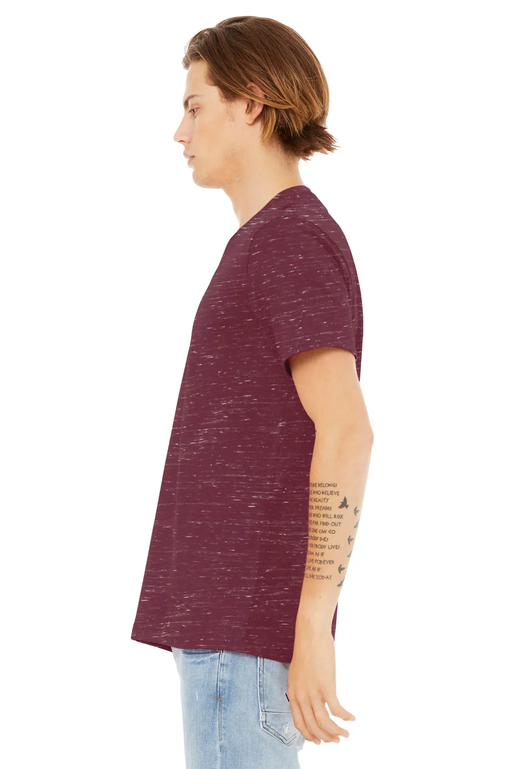 Bella   Canvas Mens Textured Jersey Short Sleeve V-Neck T-Shirt - Maroon Marble