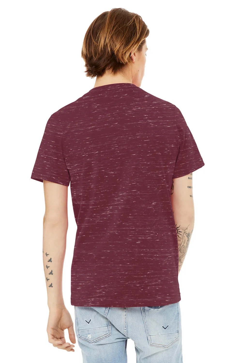 Bella   Canvas Mens Textured Jersey Short Sleeve V-Neck T-Shirt - Maroon Marble