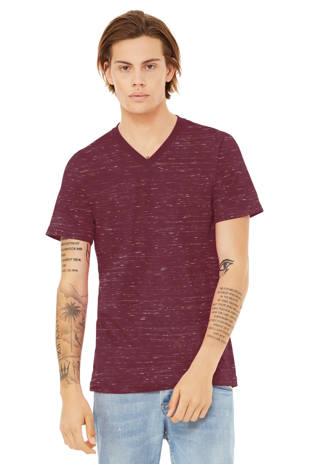 Bella   Canvas Mens Textured Jersey Short Sleeve V-Neck T-Shirt - Maroon Marble