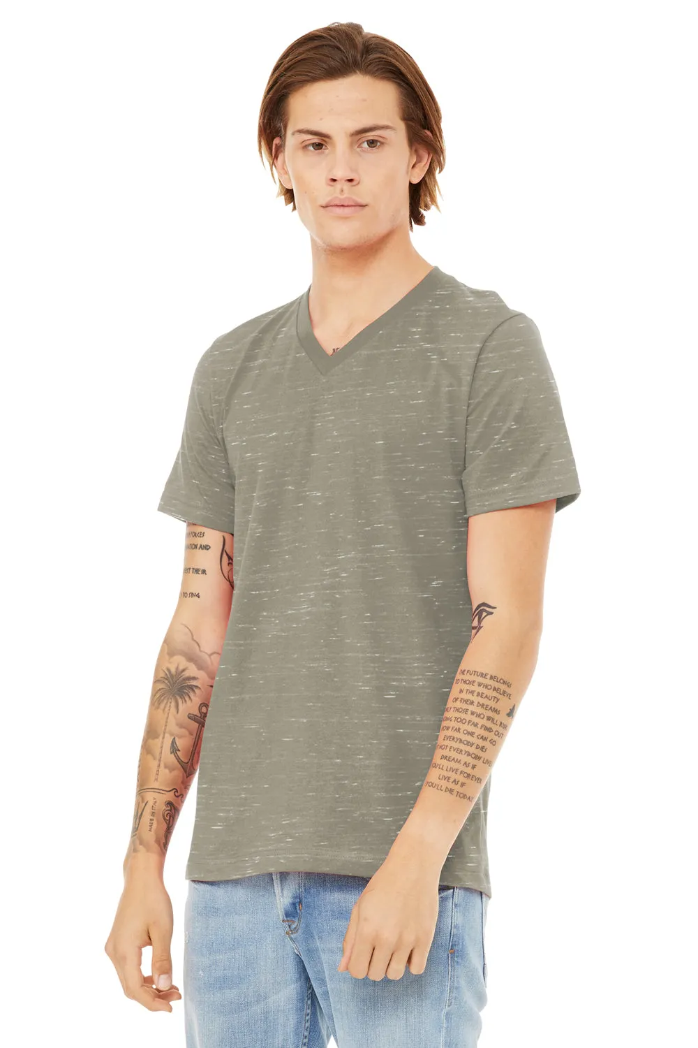Bella   Canvas Mens Textured Jersey Short Sleeve V-Neck T-Shirt - Stone Marble