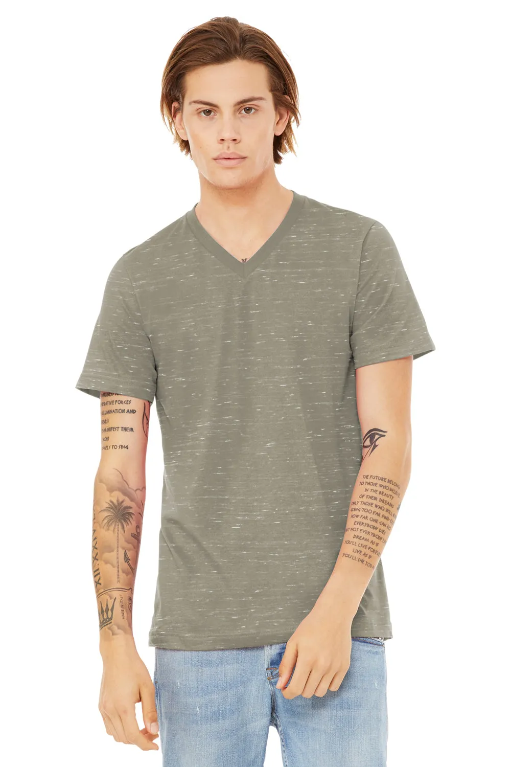 Bella   Canvas Mens Textured Jersey Short Sleeve V-Neck T-Shirt - Stone Marble