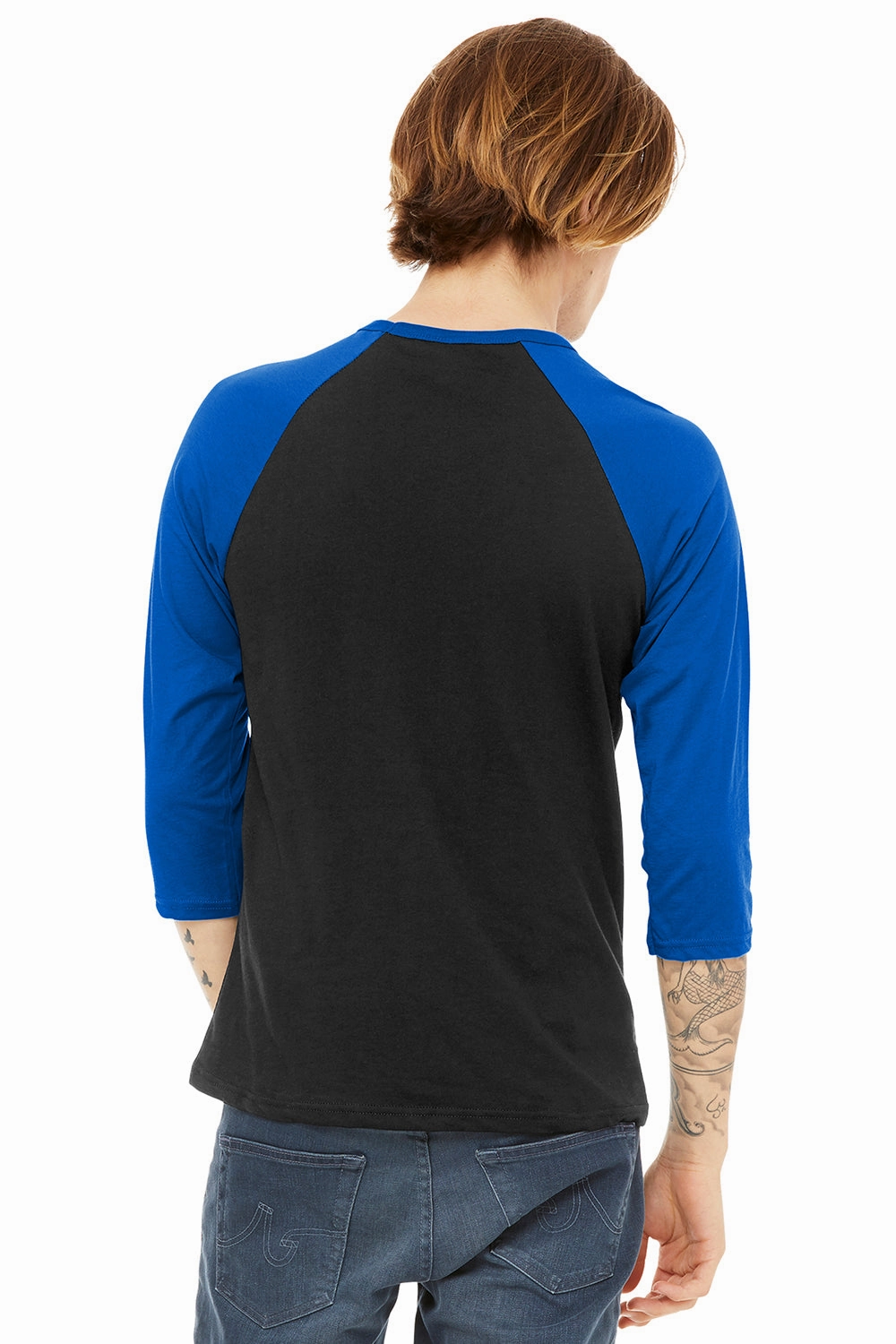 Bella   Canvas Mens 3/4 Sleeve Crewneck T-Shirt - Black/Royal Blue - Closeout