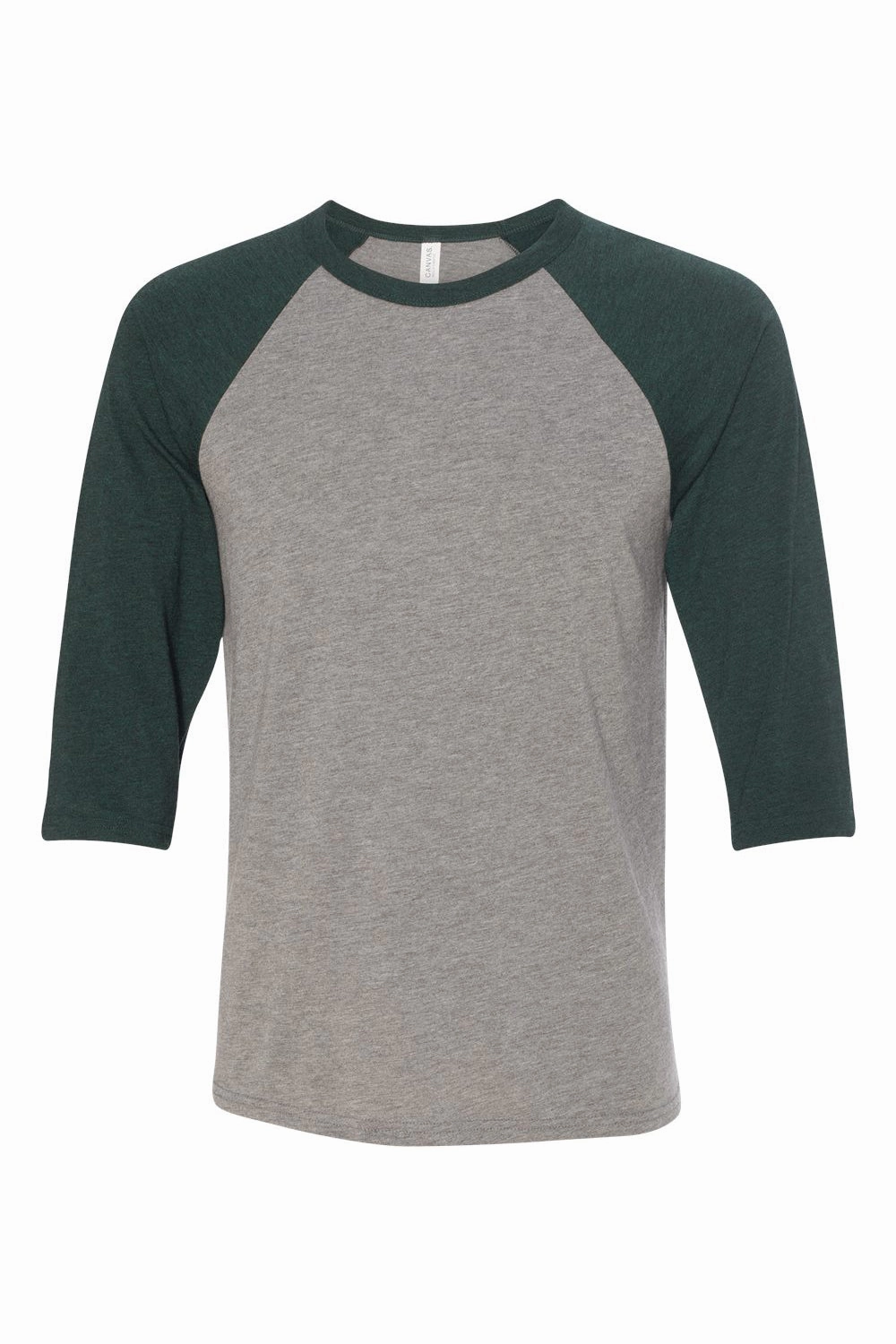 Bella   Canvas Mens 3/4 Sleeve Crewneck T-Shirt - Grey/Emerald Green - Closeout