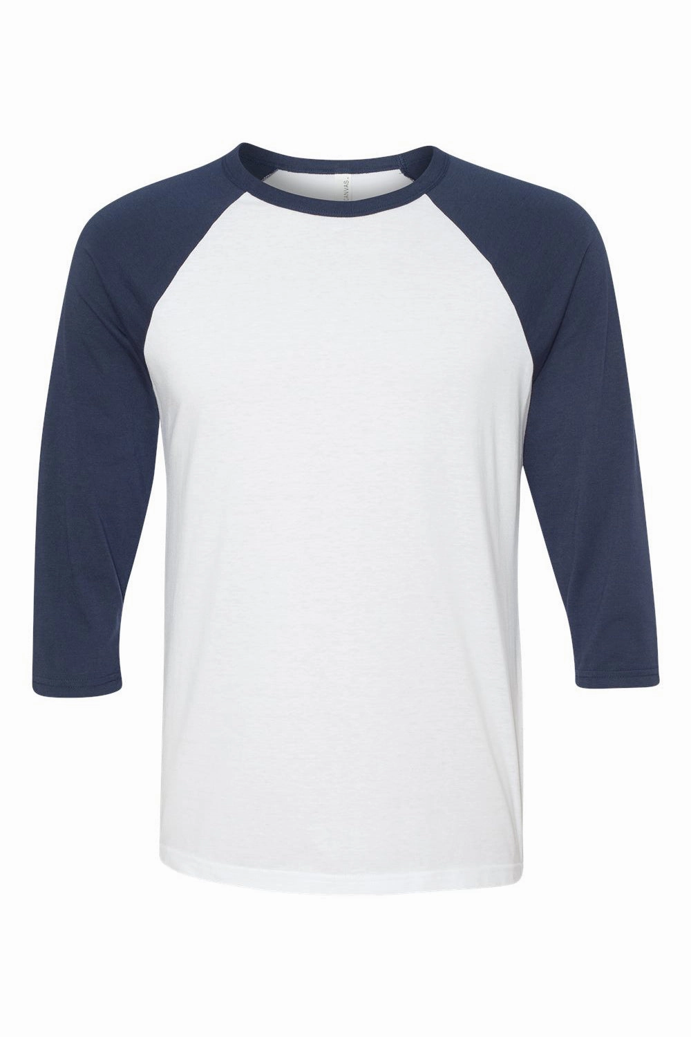 Bella   Canvas Mens 3/4 Sleeve Crewneck T-Shirt - White/Navy Blue