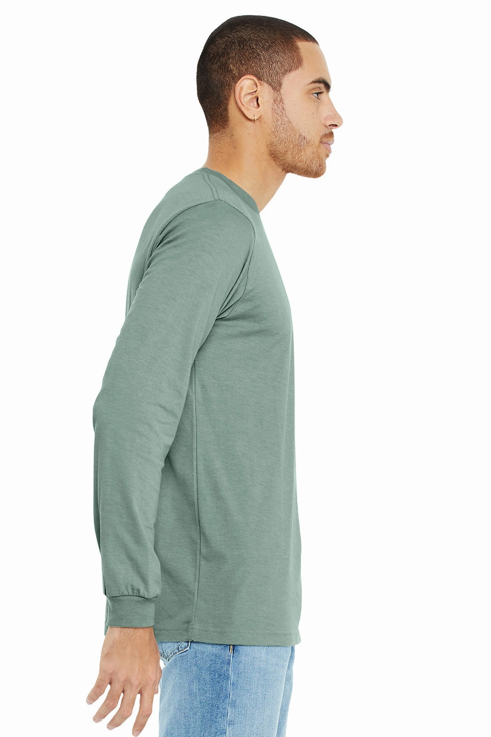Bella   Canvas Mens CVC Long Sleeve Crewneck T-Shirt - Heather Dusty Blue