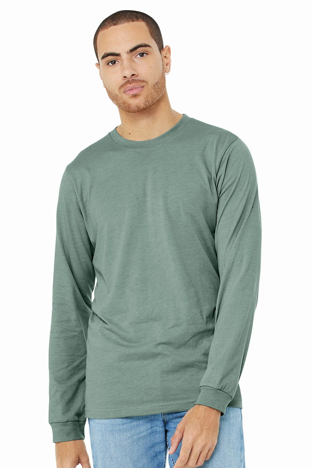 Bella   Canvas Mens CVC Long Sleeve Crewneck T-Shirt - Heather Dusty Blue