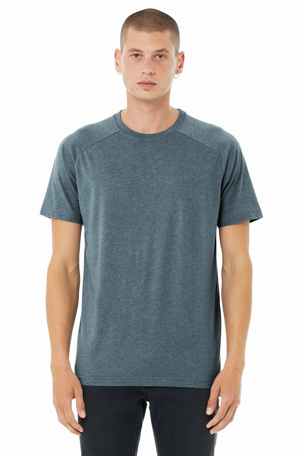 Bella   Canvas Mens CVC Raglan Short Sleeve Crewneck T-Shirt - Heather Slate - Closeout
