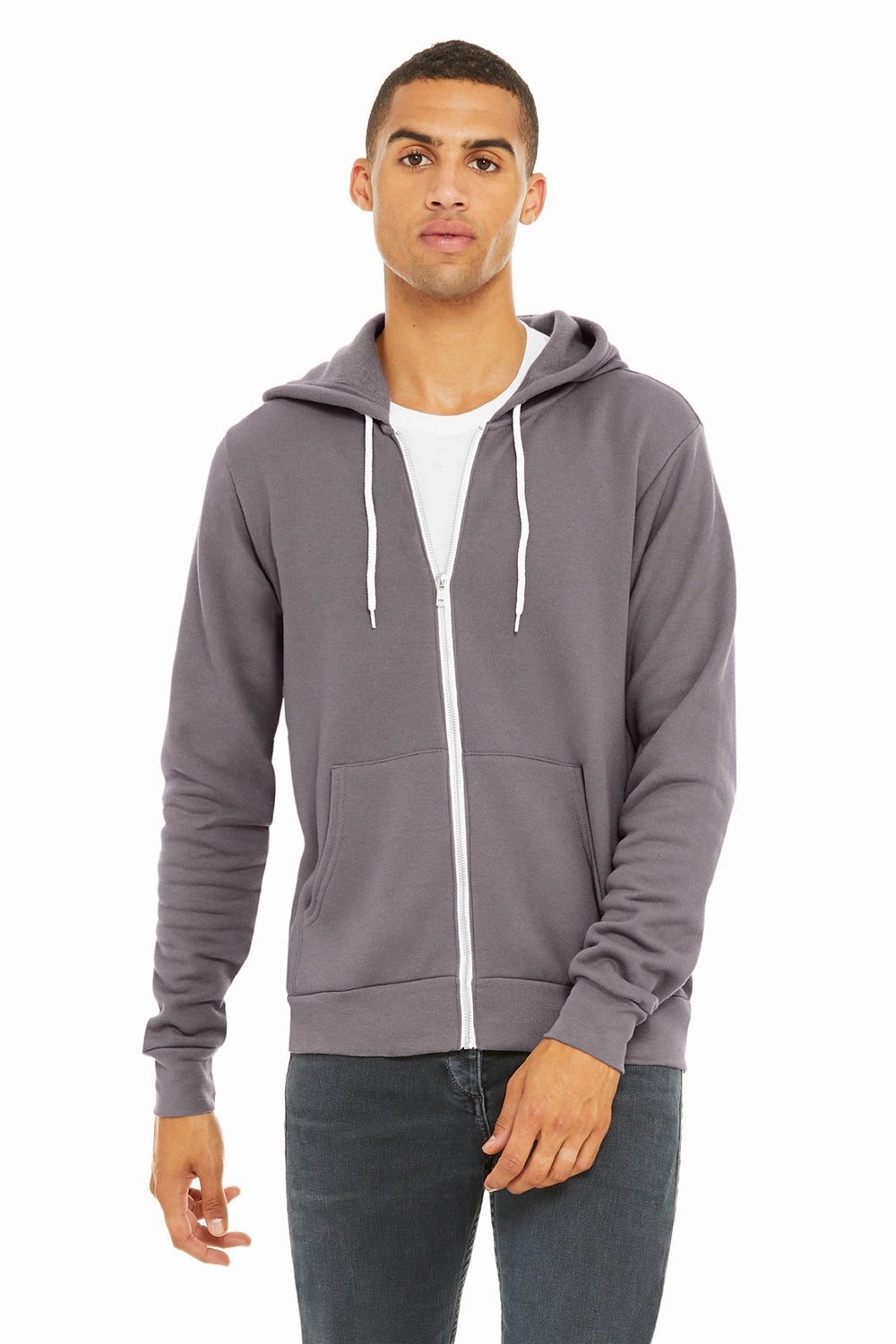 Bella   Canvas Mens Fleece Full Zip Hooded Sweatshirt Hoodie w/ Pockets - Storm Grey