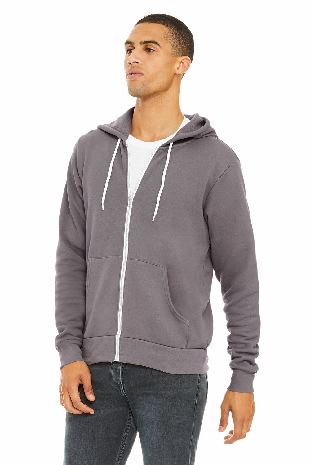 Bella   Canvas Mens Fleece Full Zip Hooded Sweatshirt Hoodie w/ Pockets - Storm Grey