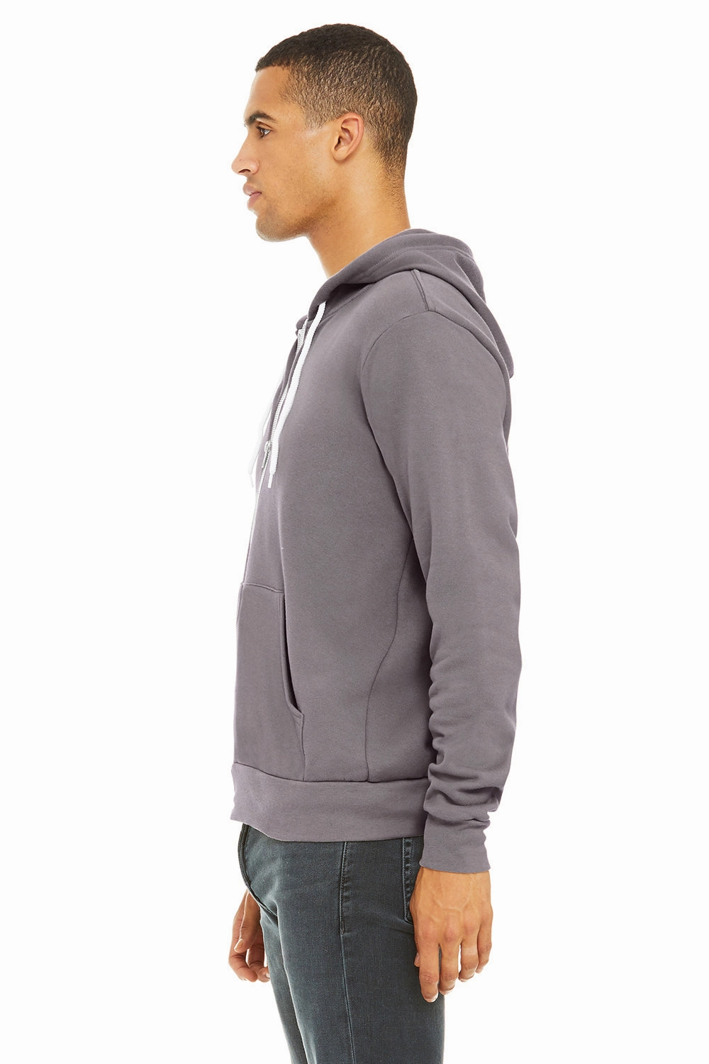 Bella   Canvas Mens Fleece Full Zip Hooded Sweatshirt Hoodie w/ Pockets - Storm Grey