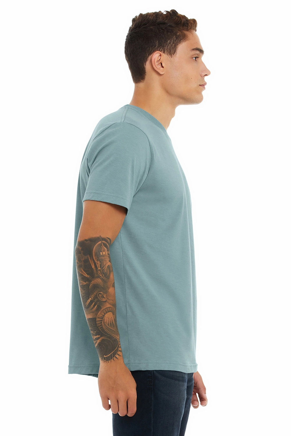 Bella   Canvas Mens Heather CVC Short Sleeve Crewneck T-Shirt - Heather Blue Lagoon