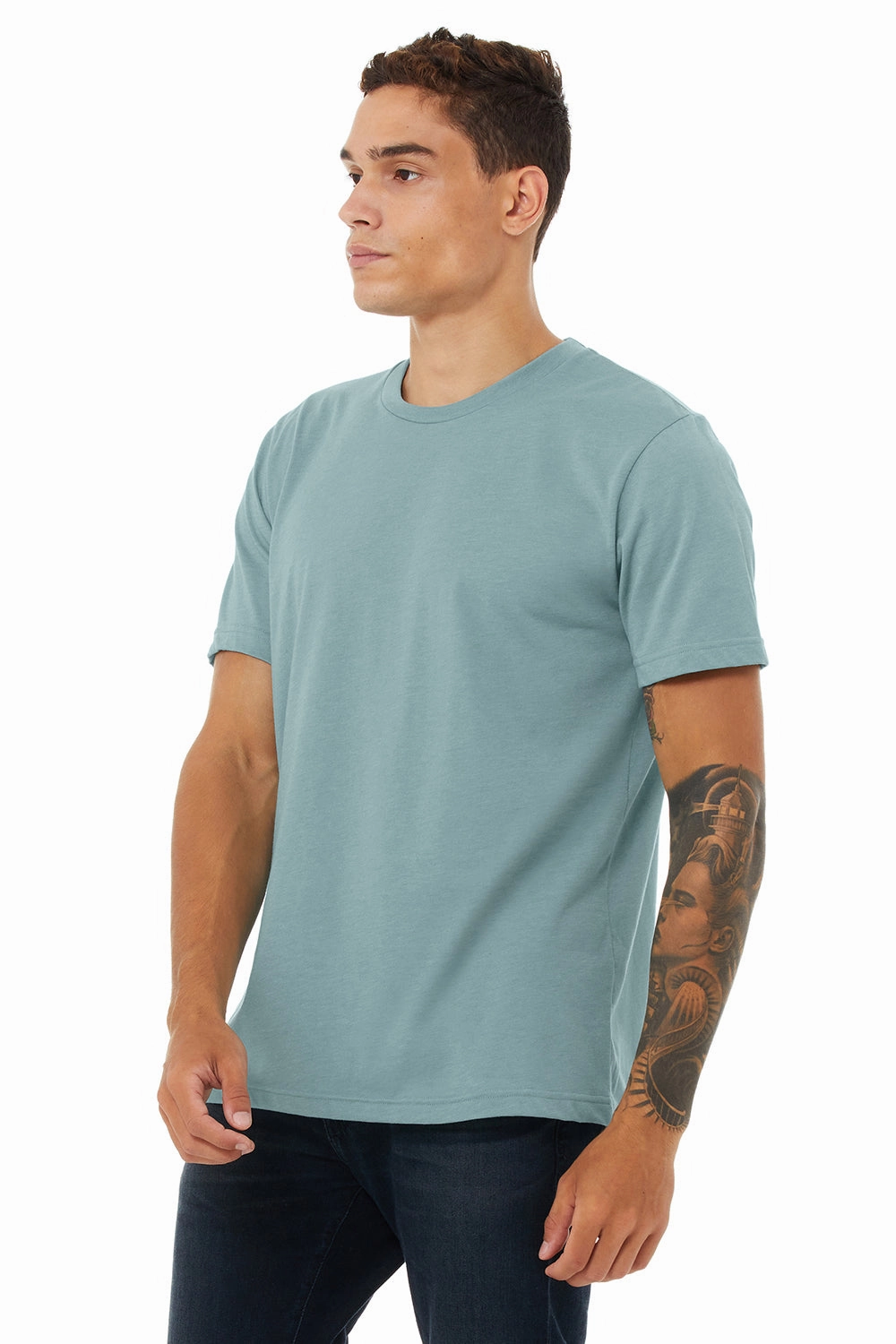 Bella   Canvas Mens Heather CVC Short Sleeve Crewneck T-Shirt - Heather Blue Lagoon