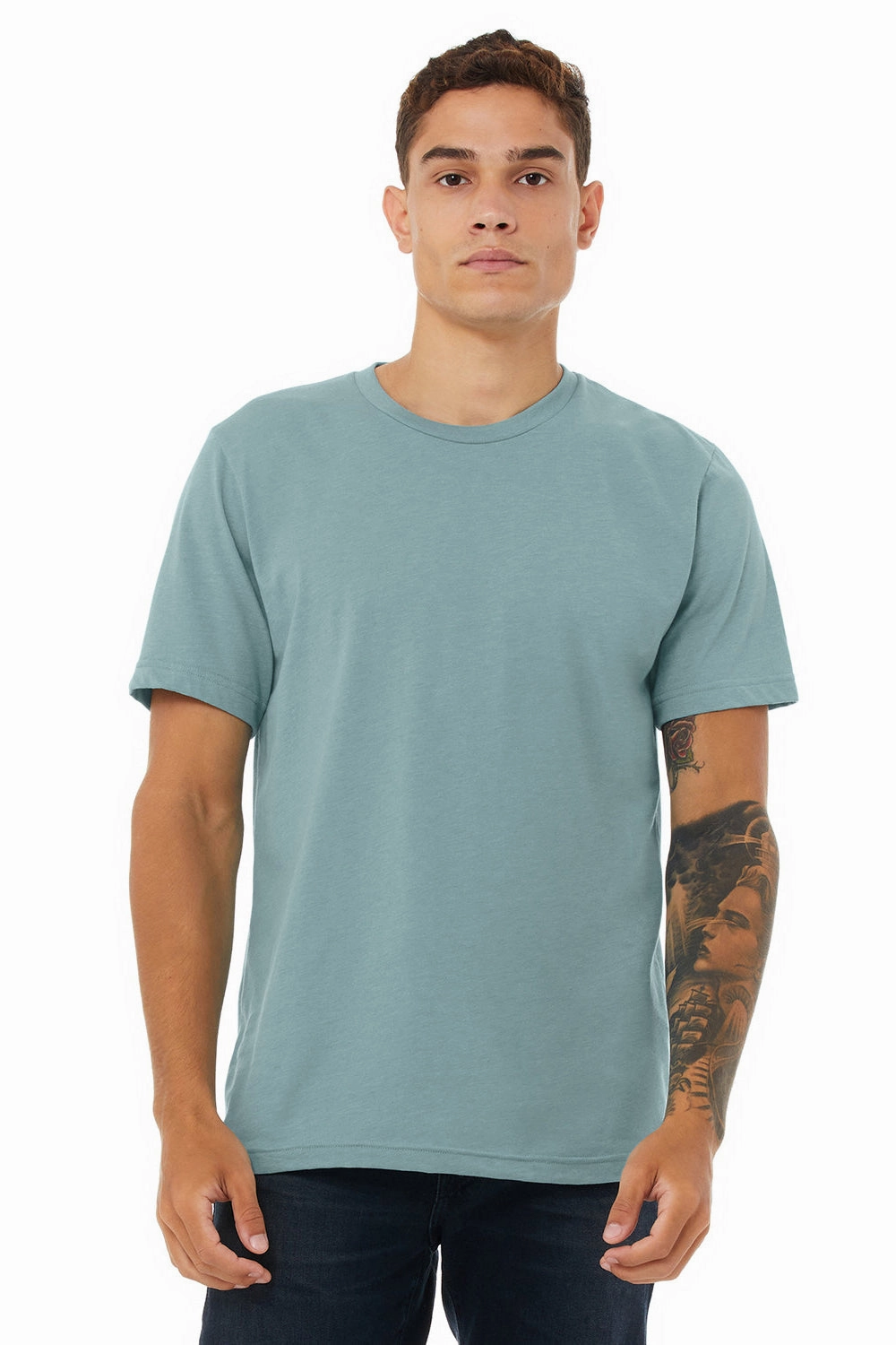 Bella   Canvas Mens Heather CVC Short Sleeve Crewneck T-Shirt - Heather Blue Lagoon