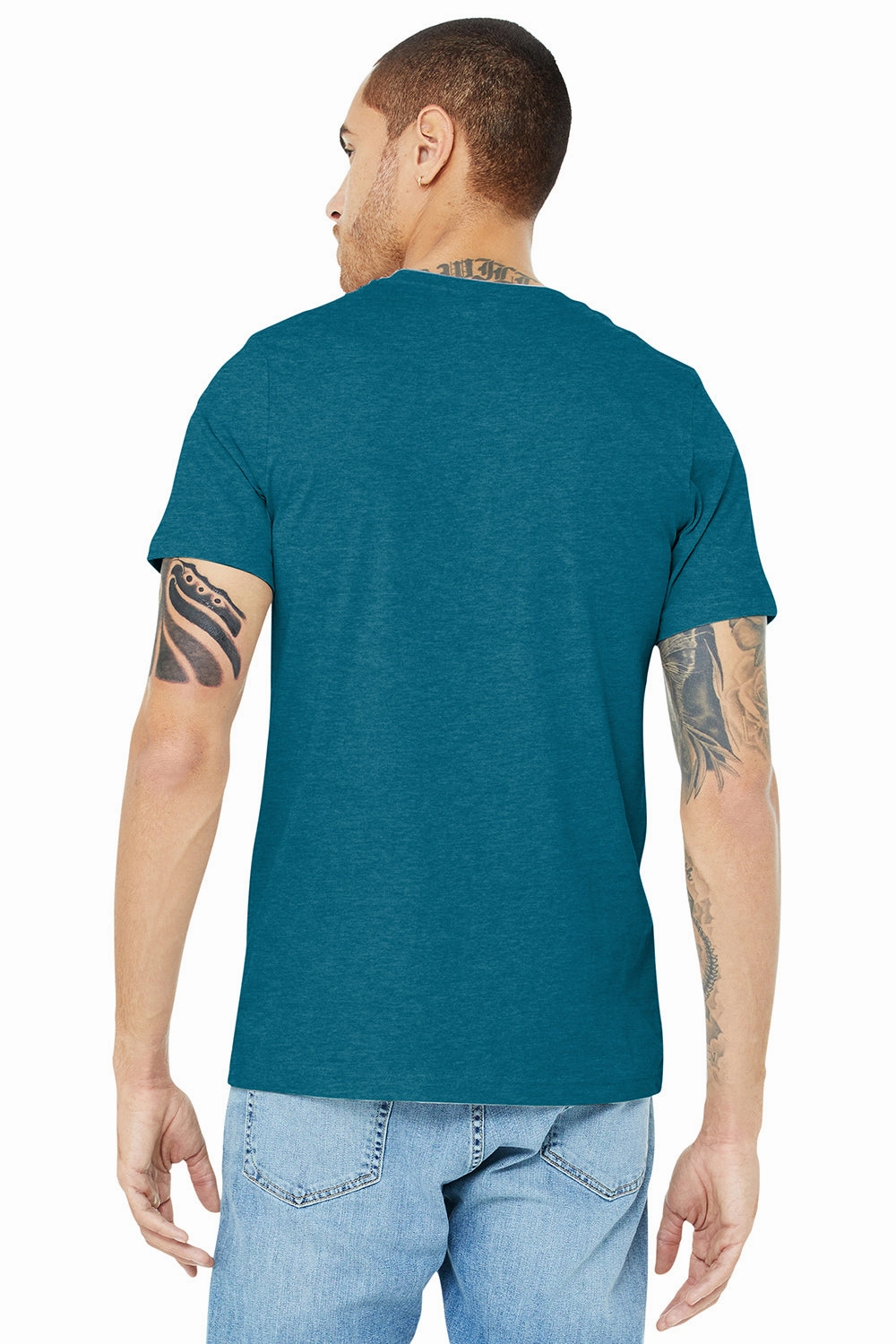 Bella   Canvas Mens Heather CVC Short Sleeve Crewneck T-Shirt - Heather Deep Teal Blue