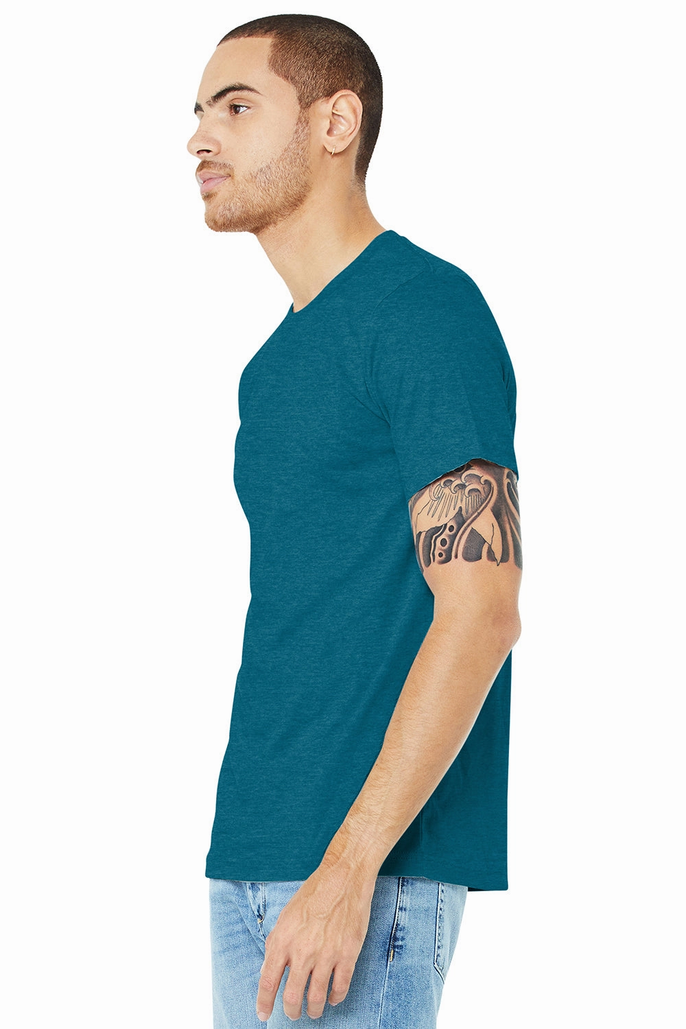 Bella   Canvas Mens Heather CVC Short Sleeve Crewneck T-Shirt - Heather Deep Teal Blue