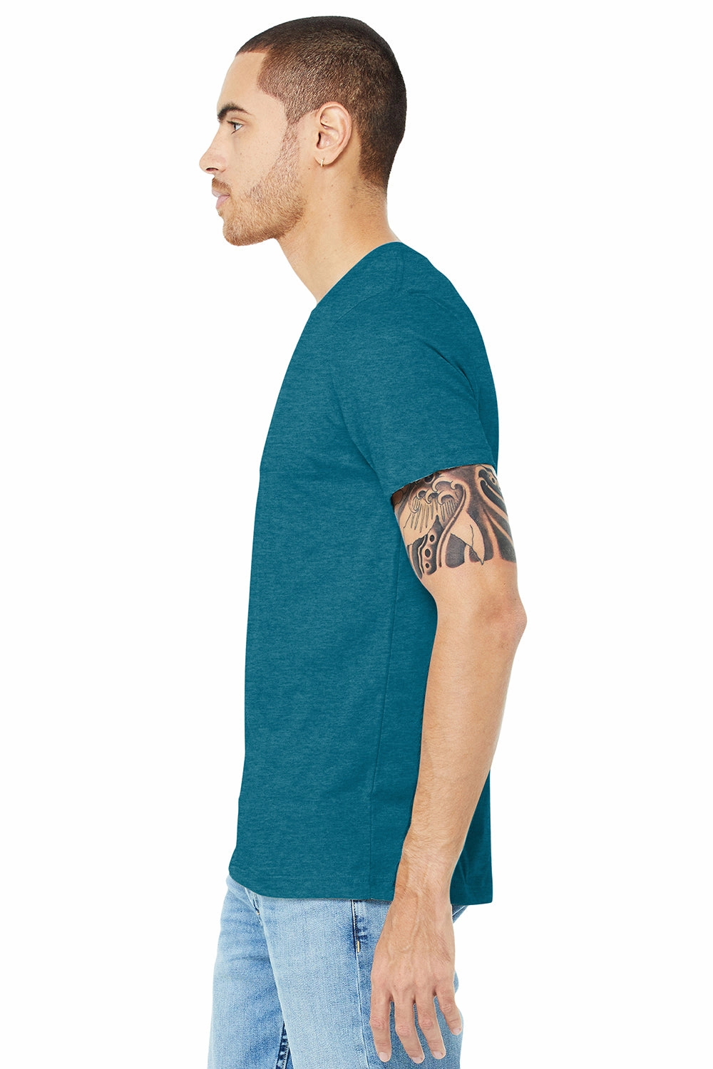 Bella   Canvas Mens Heather CVC Short Sleeve Crewneck T-Shirt - Heather Deep Teal Blue