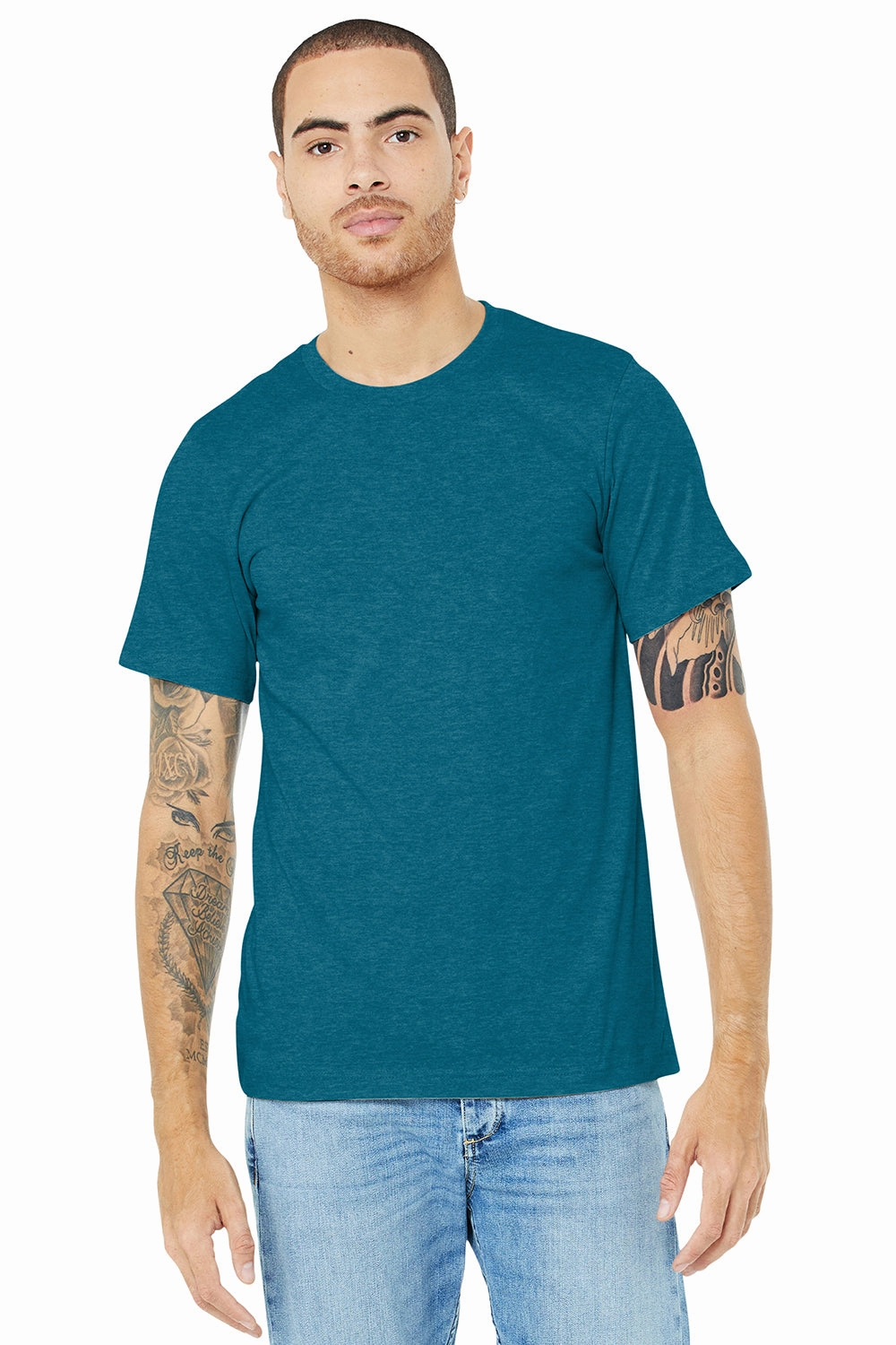Bella   Canvas Mens Heather CVC Short Sleeve Crewneck T-Shirt - Heather Deep Teal Blue