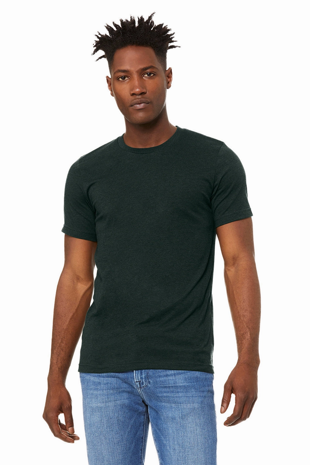 Bella   Canvas Mens Heather CVC Short Sleeve Crewneck T-Shirt - Heather Emerald