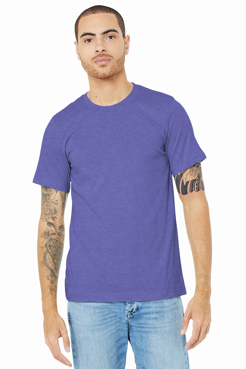 Bella   Canvas Mens Heather CVC Short Sleeve Crewneck T-Shirt - Heather Lapis Blue