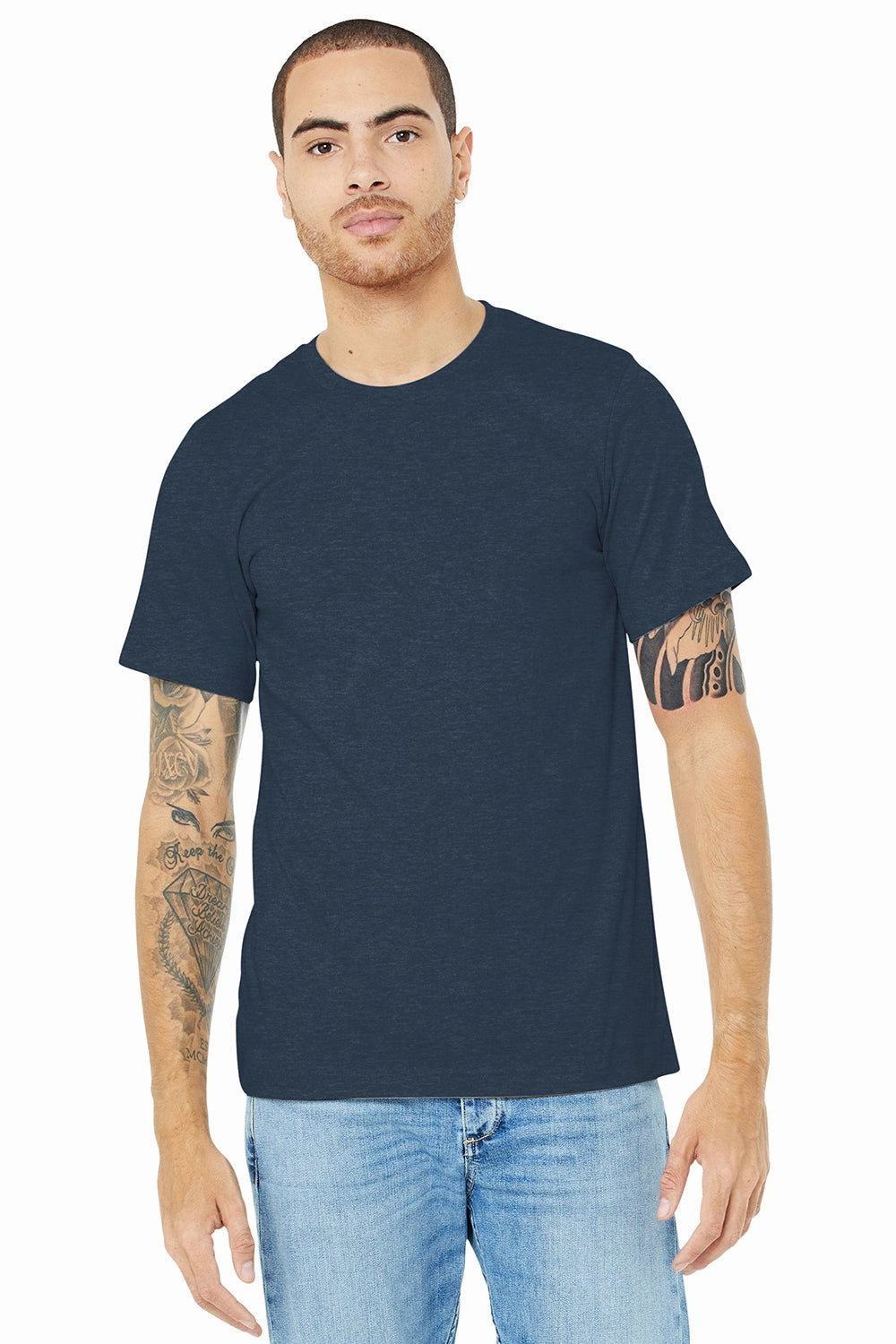 Bella   Canvas Mens Heather CVC Short Sleeve Crewneck T-Shirt - Heather Navy Blue