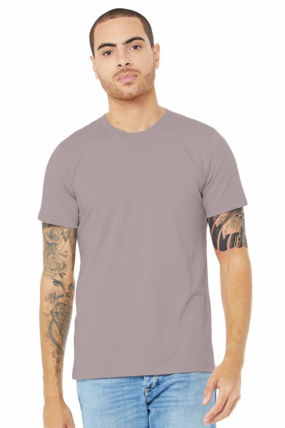 Bella   Canvas Mens Heather CVC Short Sleeve Crewneck T-Shirt - Heather Pink Gravel