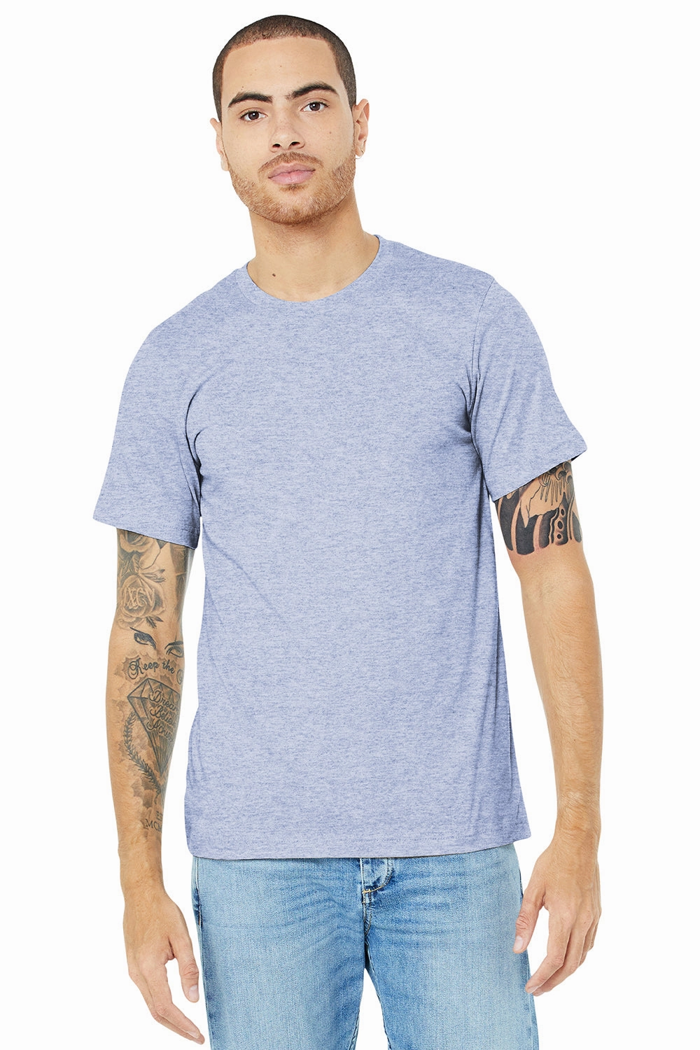 Bella   Canvas Mens Heather CVC Short Sleeve Crewneck T-Shirt - Heather Prism Blue