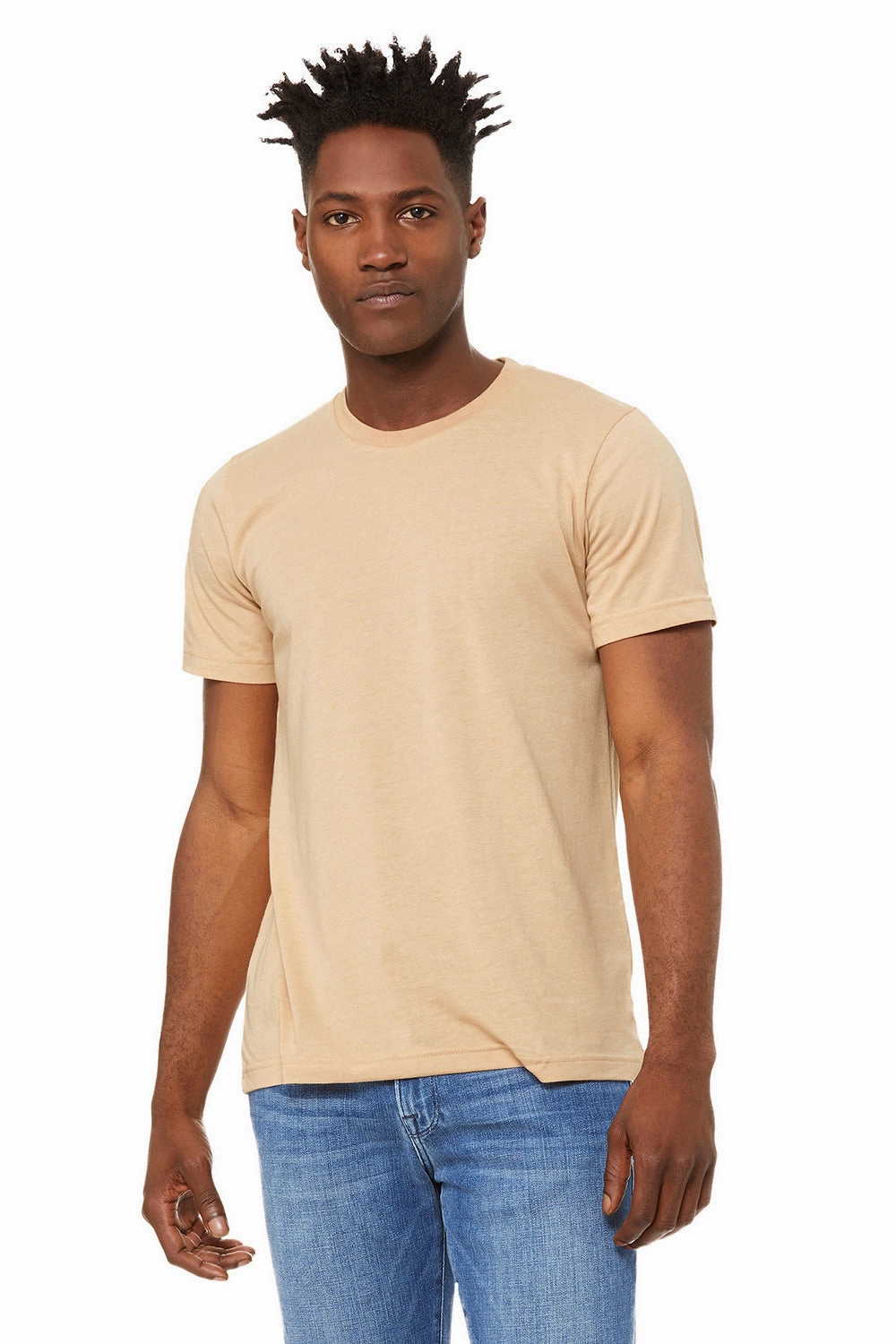 Bella   Canvas Mens Heather CVC Short Sleeve Crewneck T-Shirt - Heather Sand Dune